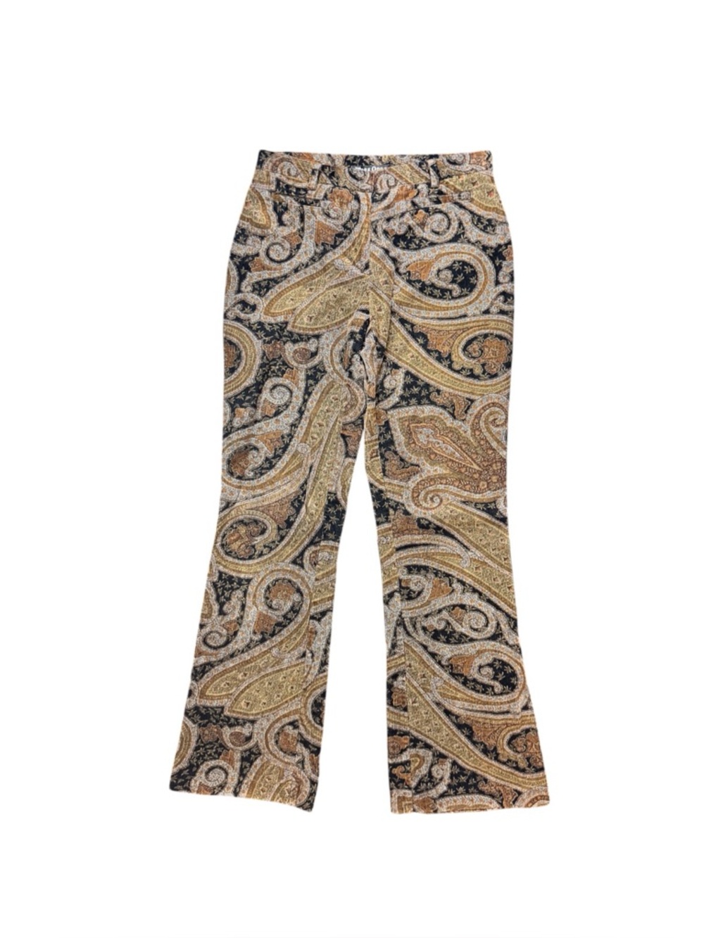Y2K Work Order Black + Gold Boho Paisley Print Bootcut Corduroy  Pants Size 2